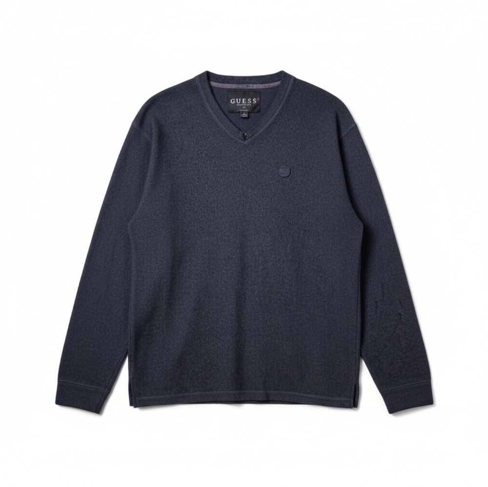 Vintage Guess V Neck Long Sleeve Sweatshirt Men’s Small Blue - Perfect Condition